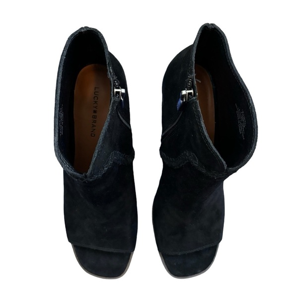 Lucky Brand Black Lureli Peep-Toe Platform Wedge Suede Bootie Size 7.5 - Picture 7 of 11